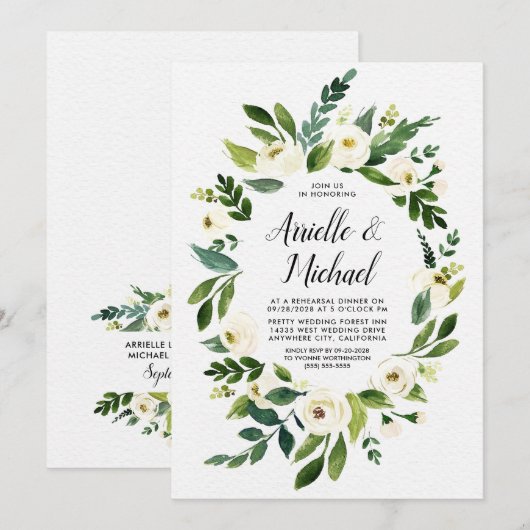 Dîner d'ivoire Floral Greenery Invitations (Devant / Derrière)