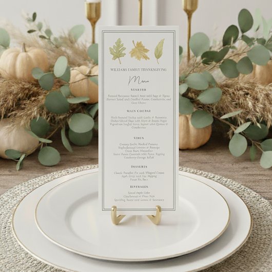 Dîner élégant de Thanksgiving Menu de feuilles d'a