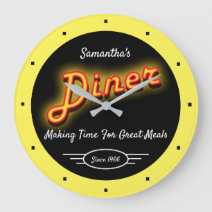 Diner Elke naam sinds datum Faux Neon Yellow Black Grote Klok