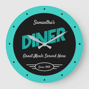 Diner Elke naam sinds Datum Retro Turquoise Black Grote Klok