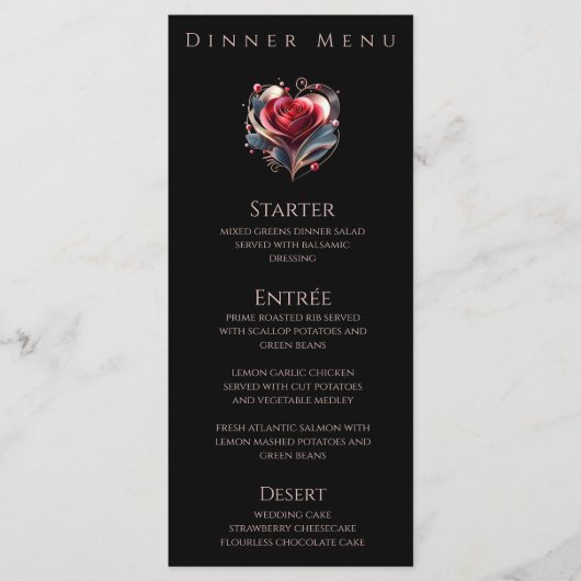 Diner en Bar Menu-Modern Hartvormig Roos Menu (Voorkant)