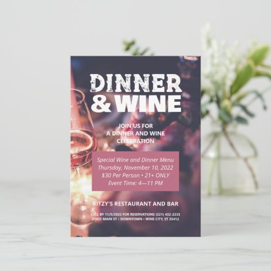 Diner- en wijnfoto aangepaste flyer uitnodiging (Staand voorkant)