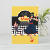 Diner geel zwart-wit, ingecheckt kaart (Staand voorkant)