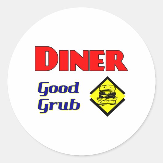 Diner Good Grub Hamburger Restaurant Art Ronde Sticker (Voorkant)