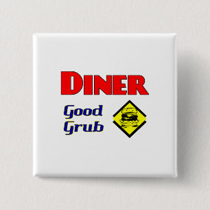 Diner Good Grub Hamburger Restaurant Art Vierkante Button 5,1 Cm