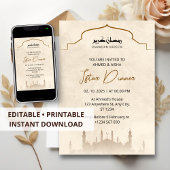 Dîner Iftar invitation ramadan aquarelle mosquée