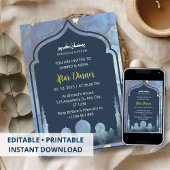 Dîner Iftar invitation ramadan aquarelle mosquée