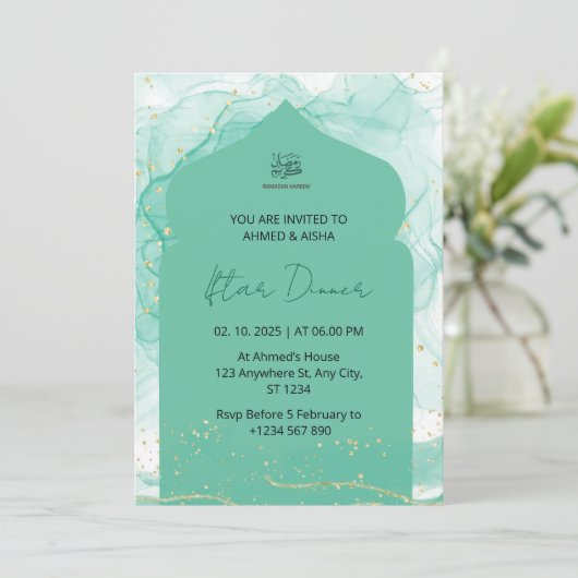 Dîner Iftar invitation ramadan aquarelle vert (Debout devant)