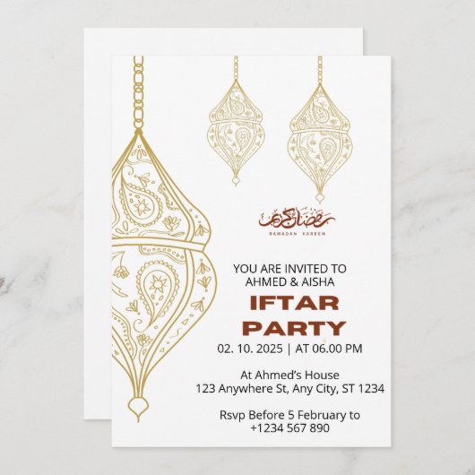 Dîner Iftar invitation ramadan avec lentern (Devant / Derrière)