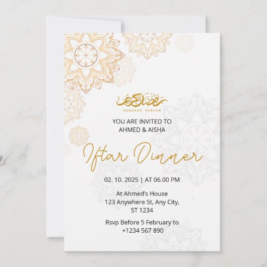 Dîner Iftar invitation ramadan blanc (Devant)