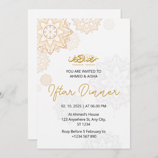 Dîner Iftar invitation ramadan blanc (Devant / Derrière)