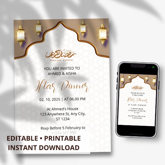 Dîner Iftar invitation ramadan brun or mosquée