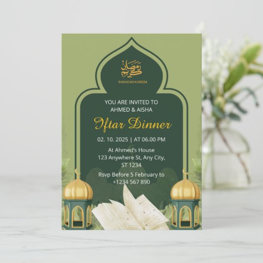 Dîner Iftar invitation ramadan mosquée verte (Debout devant)