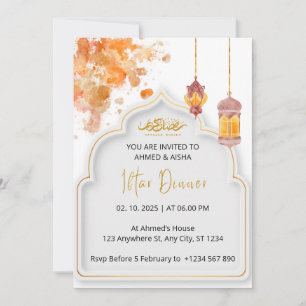 Dîner Iftar invitation ramadan orange aquarelle