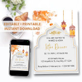 Dîner Iftar invitation ramadan orange aquarelle