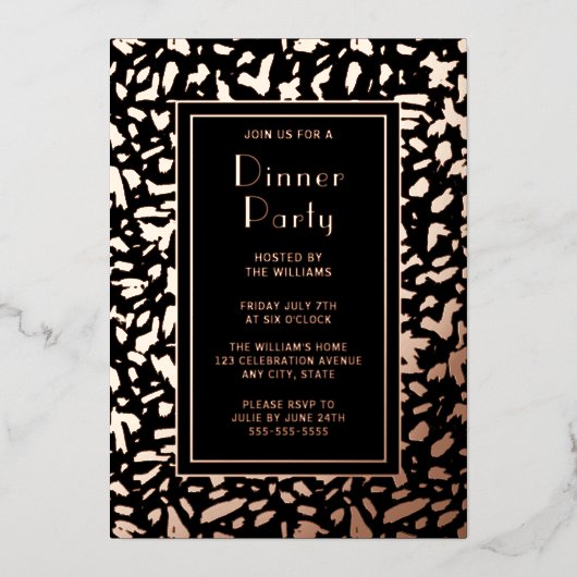 Dîner Invitation Artiste Noir Élégant Rose (Recto)