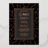 Dîner Invitation Black Elegant Floral (Recto)