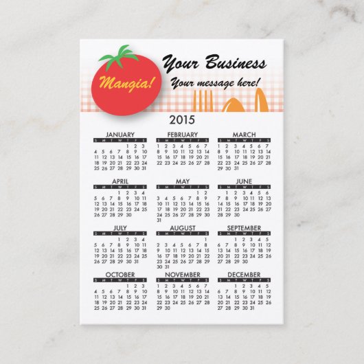 Diner italien de calendrier de carte de visite (Devant)