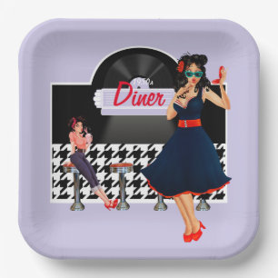 Diner lavender, 1950, zwart-wit, ingecheckt papieren bordje