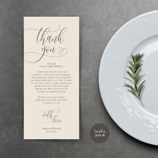 Dîner Lieu Cadre Merci, Carte Script moderne