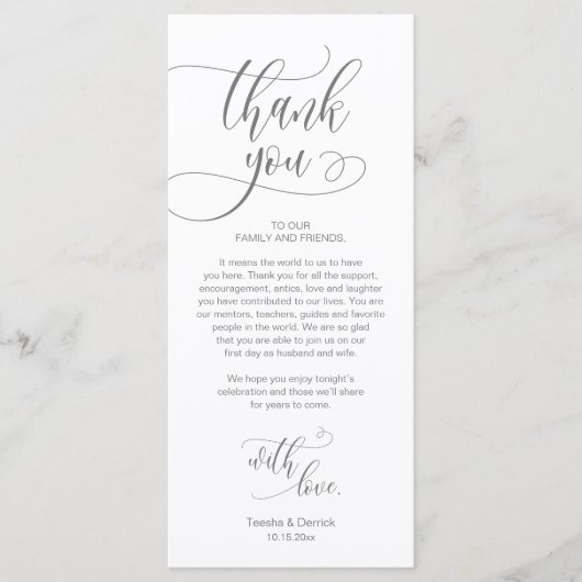 Dîner Lieu Cadre Merci, Carte Script moderne (Devant)