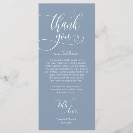 Dîner Lieu Cadre Merci, Carte Script moderne (Devant)