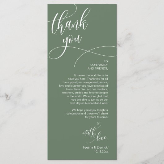 Dîner Lieu Cadre Merci, Carte Script moderne (Devant)