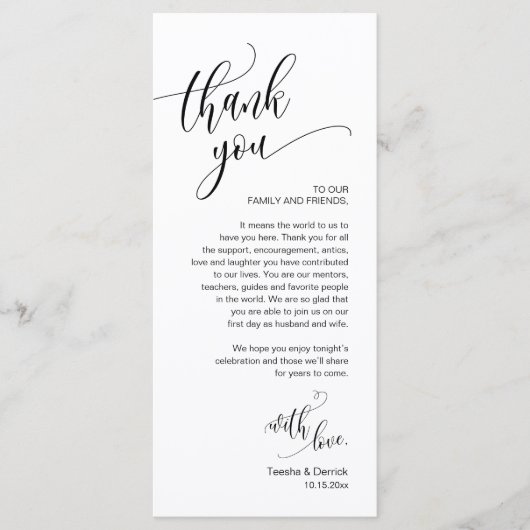 Dîner Lieu Cadre Merci, Carte Script moderne (Devant)