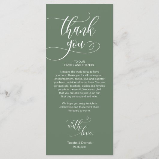 Dîner Lieu Cadre Merci, Carte Script moderne (Devant)