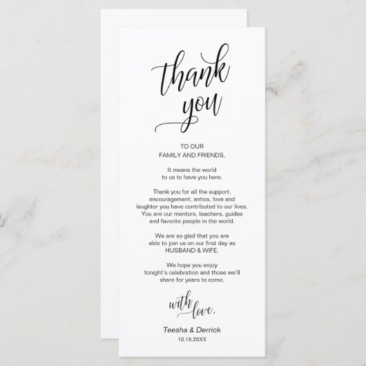 Dîner mariage, Cadre Remerciements Cartes (Devant / Derrière)