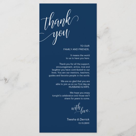 Dîner mariage, Cadre Remerciements Cartes (Devant)