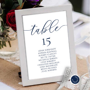 Dîner mariage, Carte de siège romantique, bleu mar