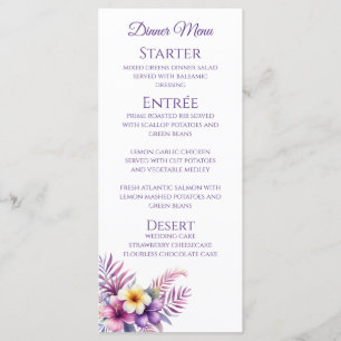 Dîner mariage et bar Menu de l'île Romance