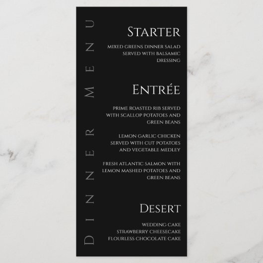 Dîner mariage et menu du bar-noir et blanc- (Devant)