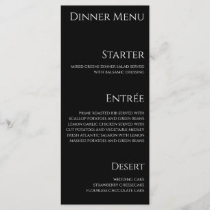 Dîner mariage et menu du bar-noir et blanc-