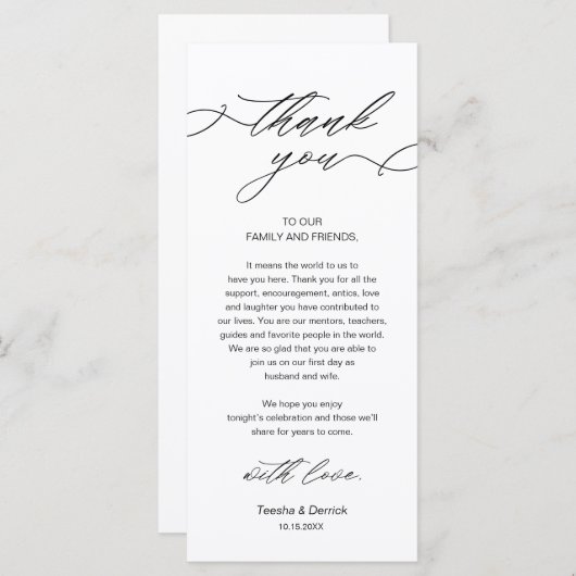 Dîner mariage Lieu Cadre Carte de remerciements (Devant / Derrière)