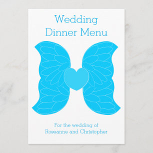 Dîner mariage Menu Blue Angel Wings Heart Design