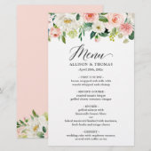 Dîner mariage Menu Chic Blush Rose Blanc Floral (Devant / Derrière)