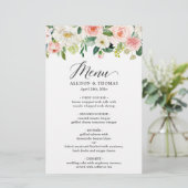 Dîner mariage Menu Chic Blush Rose Blanc Floral (Debout devant)
