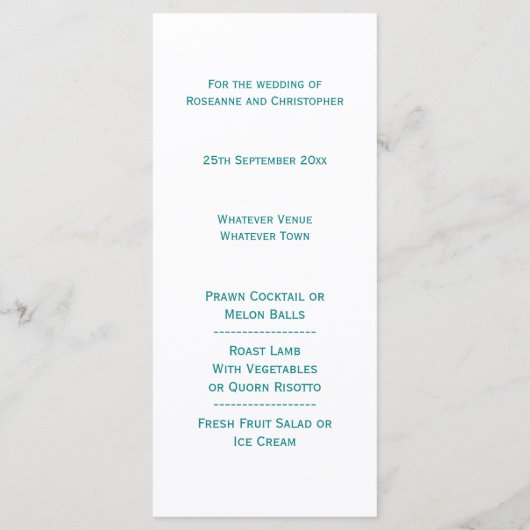 Dîner mariage Menu Papillons Turquoises Coeur (Dos)