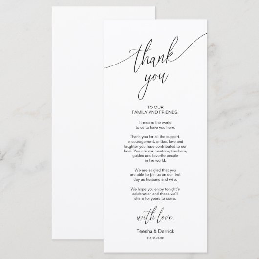 Dîner Mariage moderne Cadre Carte de remerciements (Devant / Derrière)