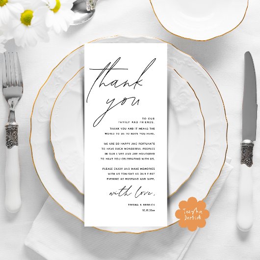 Dîner Mariage moderne Cadre Carte de remerciements