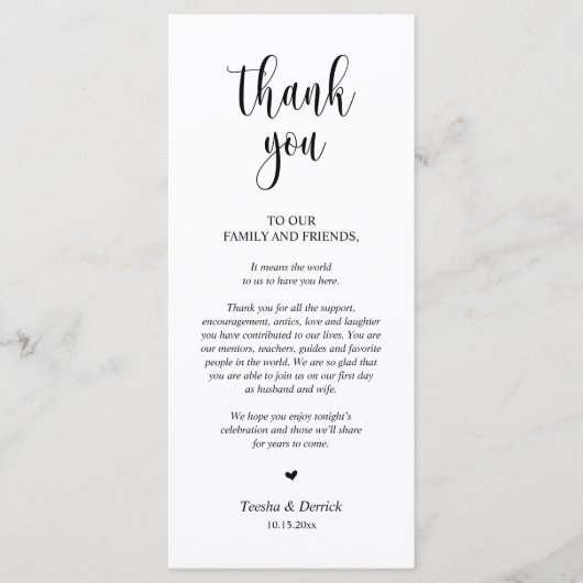 Dîner Mariage moderne Cadre Carte de remerciements (Devant)