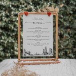 Dîner Mariage New York City Skyline Carte de menu<br><div class="desc">La collection Skyline est un étonnant assortiment de skylines méticuleusement esquissés qui capturent l'essence des paysages urbains emblématiques. Parfait pour les mariages métropolitains ou les mariages de destination,  cette collection incarne le charme intemporel des paysages urbains et apporte une touche élégante à votre journée spéciale.</div>