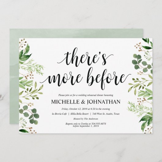 Dîner-Mariage rustique vert Invitations (Devant / Derrière)