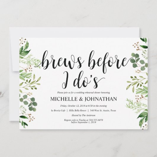 Dîner-Mariage rustique vert Invitations (Devant)