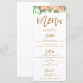 Dîner Mariage vert & floral rose & or Menu (Devant / Derrière)