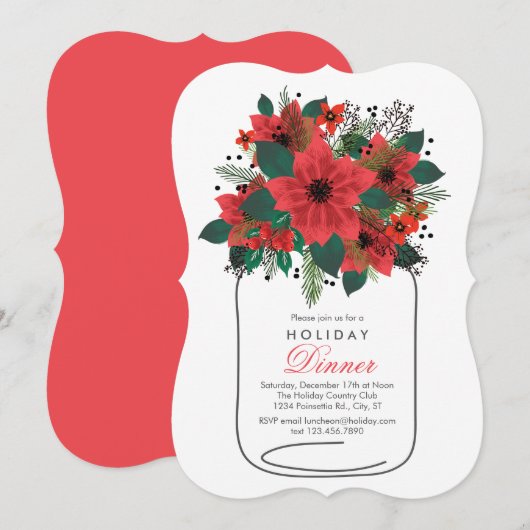 Dîner Mason Jar Poinsettia Invitation (Devant / Derrière)