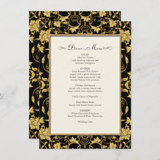 Diner Menu Bloemen Damast Glitter Formele Bruiloft (Voorkant / Achterkant)