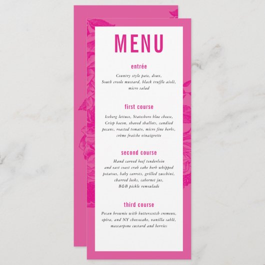 DINER MENU modern sierlijk bloemig  roze (Voorkant / Achterkant)